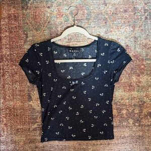 Motel Rocks Navy Floral Crop Top